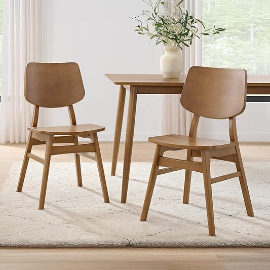 Alaterre Furniture Calais Dining – Mid Century Modern Set of 2 Dining Chairs – Solid Wood Chair Set with Minimalist Design for Dining Room or Kitchen (Pecan Finish)