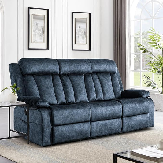 GUEAPY Oversized 3-Seater Electric Reclining Sofa with Massage & Heat, USB & Type-C Ports, Foldable Tray Table, Cup Holders, Storage Pockets, Velvet Recliner Couch for Living Room, 81.9" Wide