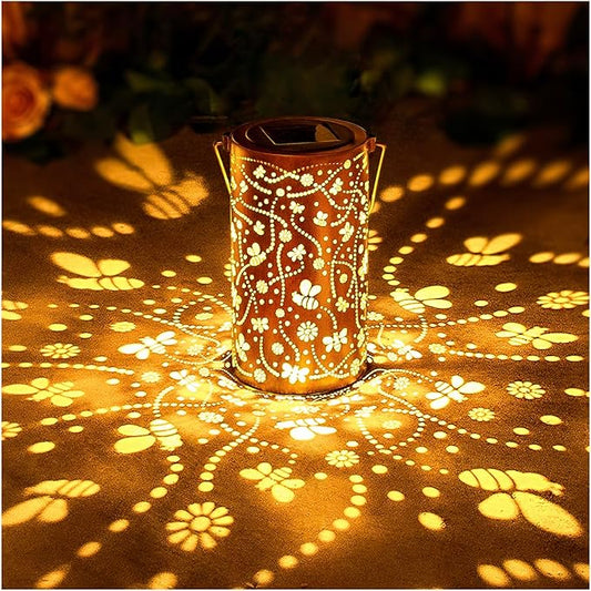 Bee Solar Lanterns Outdoor Waterproof Hanging Solar Lights Bee Gifts for Women Men Metal Decorative LED Bee Lanterns for Garden Decor,Yard,Patio,Lawn,Tabletop,Pathway,Landscape