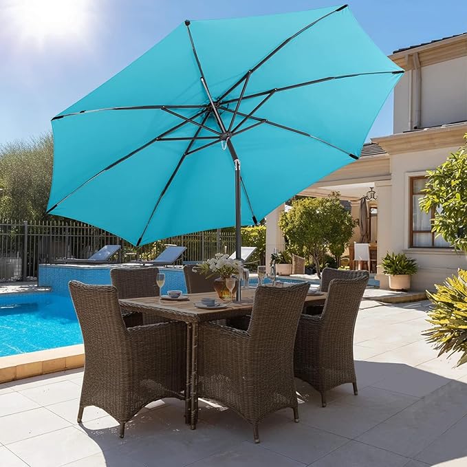 10ft Outdoor Patio Umbrella - Table Umbrella Waterprool UV Protection, Sombrillas de Patio with Push Button Tilt, Sun Umbrella for Pool, Porch, Garden, Deck, Backyard (Aqua Blue)