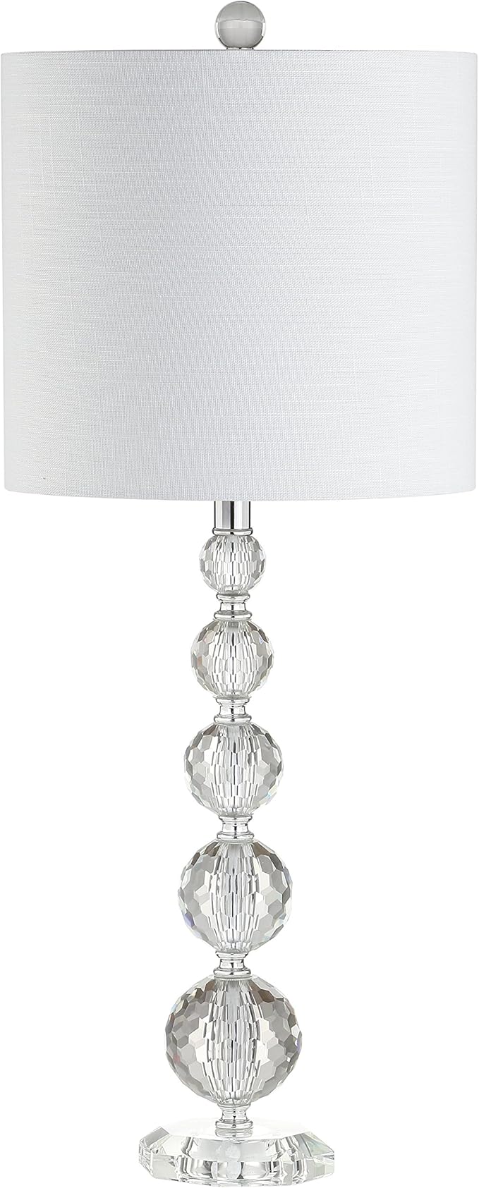 JONATHAN Y 28.5" Clear Crystal Faceted Orb Table Lamp Set of 2, Modern Glam Chrome Bedside Lamps for Living Room, White Linen Drum Shade, UL Listed, LED Bulbs Included JYL5002A-SET2