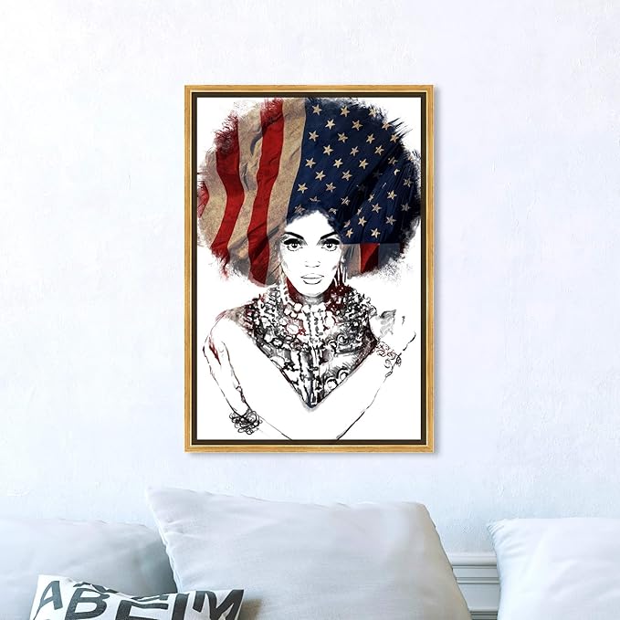 The Oliver Gal Artist Co. People Framed Wall Art Canvas Prints 'New American Woman' Portraits Home Décor, 16" x 24", White, Black