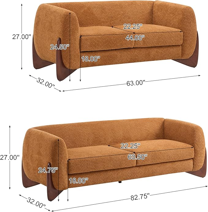 Christopher Knight Home Almad 2 Pieces Sofa Couch Set, Cozy 3-Seater Sofa and Loveseat for Living Room, Upholstered Couch Chair, Soft Seating Lounge Sofa with Wood Frame, Boucle Fabric, Caramel Brown