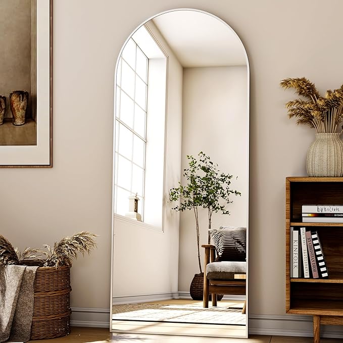 24x68 Arched Full Length Mirror Floor Mirrors with Aluminum Alloy Frame Free-Standing Wall Mounted Floor Mirrors or Large Dressing Mirror, Silver Mirror Full Length