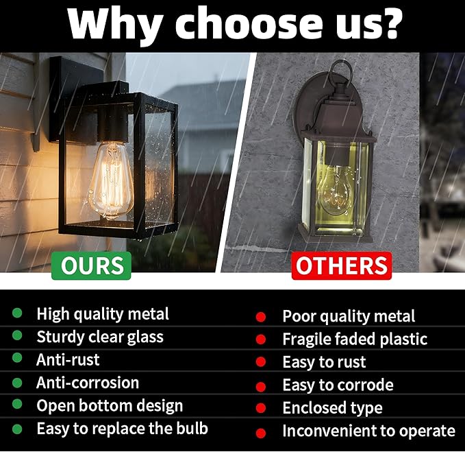 2 Pack Small Outdoor Sconce Lights,9 Inch Outdoor Wall Lantern Light,Exterior Sconce Metal and Glass Small Porch Light, Black Outdoor Lanterns for Front Porch Garage Balcony