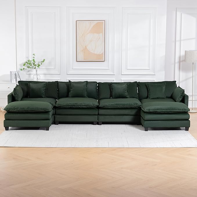 Eafurn 150" Oversized Modular Sectional Sofa with Movable Ottomans, 6 Seat Modern Corduroy Sofa Set, Convertible U/L Shaped Corner Couch for Living Room Apartment