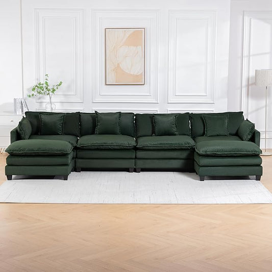 Eafurn 150" Oversized Modular Sectional Sofa with Movable Ottomans, 6 Seat Modern Corduroy Sofa Set, Convertible U/L Shaped Corner Couch for Living Room Apartment