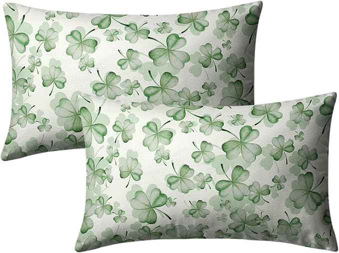 Spring Summer Green Flower Clover Lumbar Pillow Cases St Patricks Pillow Covers 12x20 Set of 2 Lucky Charm Throw Pillow Covers St Patricks Home Decor for Couch Bed Sofa