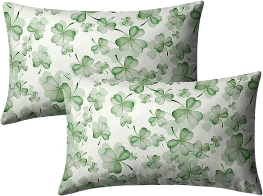 Spring Summer Green Flower Clover Lumbar Pillow Cases St Patricks Pillow Covers 12x20 Set of 2 Lucky Charm Throw Pillow Covers St Patricks Home Decor for Couch Bed Sofa