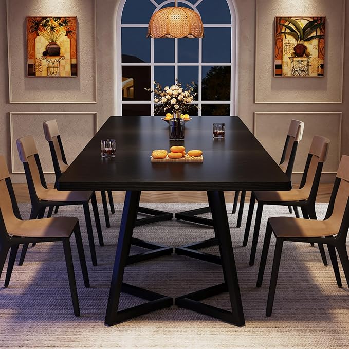 Tribesigns Square Dining Table, 31.5" Industrial Dinner Table with Metal Base, Kitchen Table for Dining Room, Small Space, Apartment, Black (6pcs)