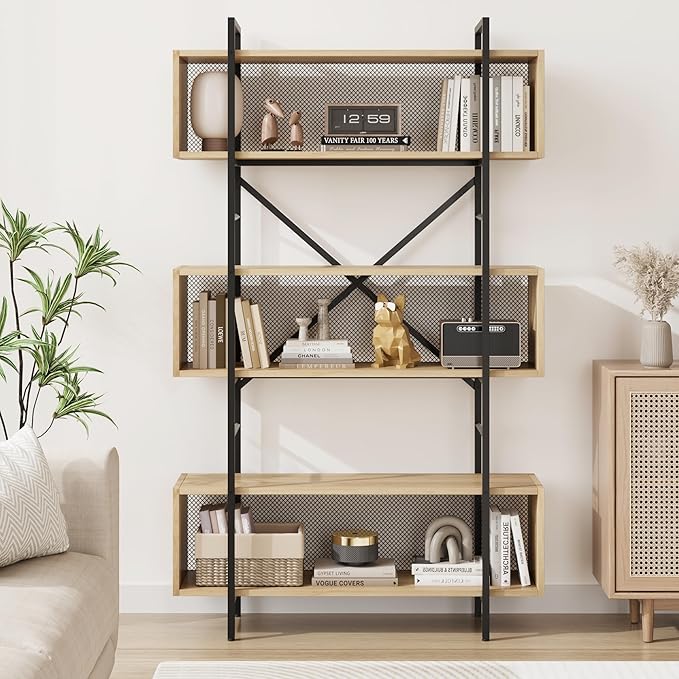 GAOMON 6 Tier Bookshelf with Storage, 71.3 Inch Tall Industrial Book Shelf with Open Display Bookshelves, 6 Shelf Bookcase with Metal Frame for Living Room, Bedroom and Home Office-Burlywood