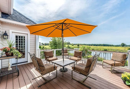 MASTERCANOPY 9FT Patio Umbrella with Push Button Tilt and Crank, Outdoor Market Umbrella with 8 Sturdy Ribs, UV Protection & Waterproof for Garden, Deck, Backyard, Pool (Orange)