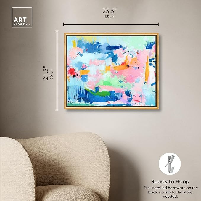 Art Remedy Peaceful Haven Canvas Bright Colorful Abstract Wall Art, Gold Frame, 24" x 20"