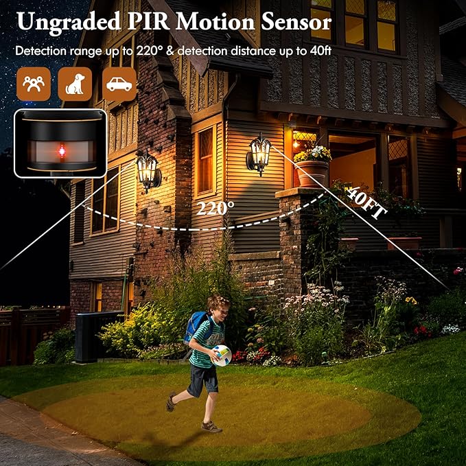 2-Pack Motion Sensor Outdoor Wall Lights, Dusk to Dawn Porch Lights Wall Mount, Exterior Light Fixtures Sconces Lighting, Black with Gold Trim Wall Lanterns Outside Lights for House Garage Front Door