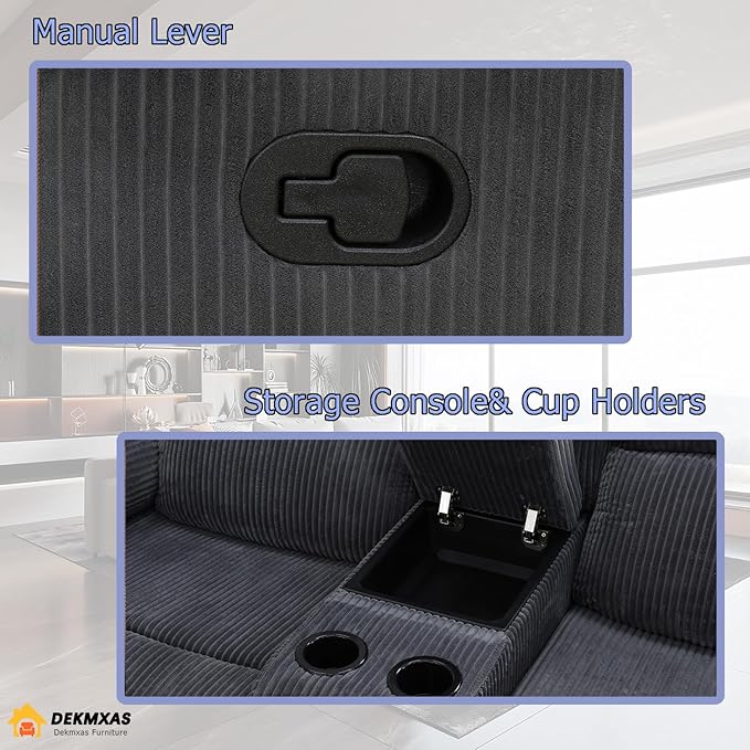 Fabric Recliner Sofa Set Grey Loveseat Couch Chair Set Living Room Furniture Sets 3PCS Manual Reclining Sofa Set with Cup Holders and Storage Console for Living Room/Office (Grey, 3 PCS Set)