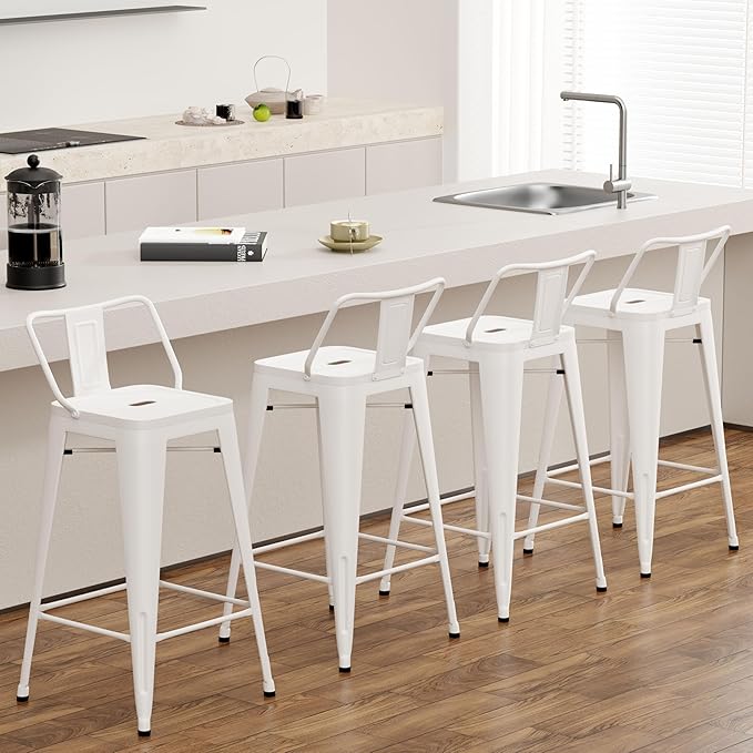 Tongli Metal Bar Stools Set of 2 Counter Stools Metal Bar Chairs Stools Counter Height Barstools Indoor Outdoor (Cream, 2PCS-24)