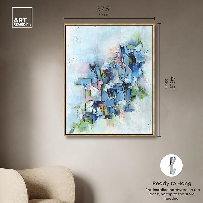 Art Remedy Poesy Canvas Modern Blue Abstract Wall Art, Gold Frame, 36" x 45"
