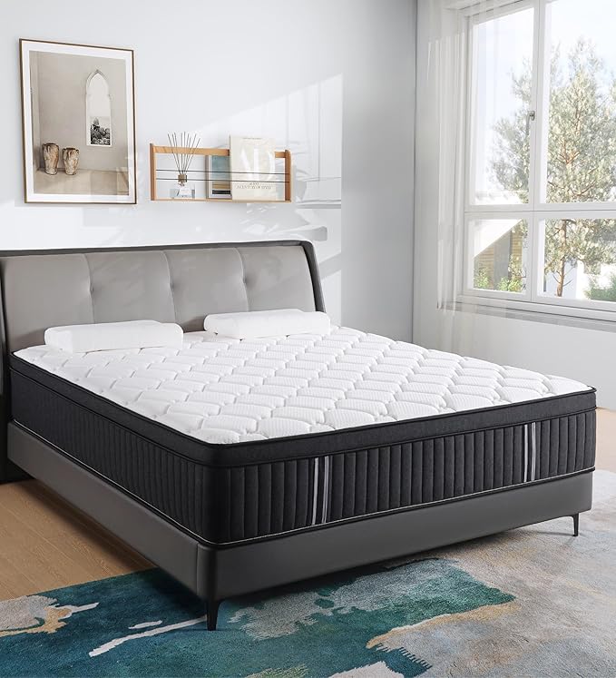 Queen Mattresses,14 Inch Queen Size Mattresses in a Box,Memory Foam Hybrid White & Black Mattress with Provide Support and Improve Sleep,Pressure Relief,Medium Firm