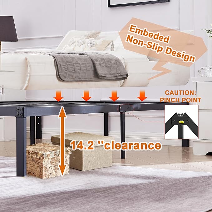 VECELO 14" Full Metal Platform Bed Frame,Heavy Duty Steel Slat/Easy Assembly Mattress Foundation/No Box Spring Needed