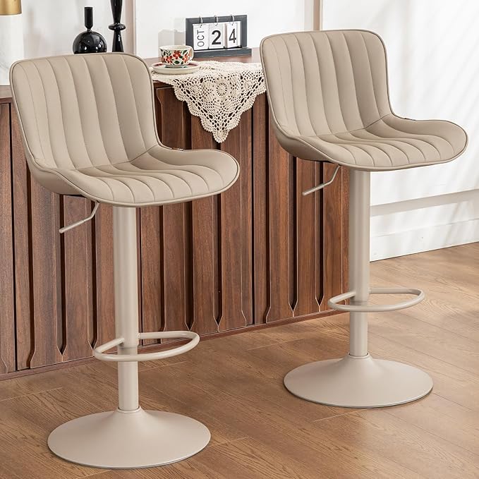 YOUNUOKE Bar Stools Set of 2, Counter Height Barstools for Kitchen Island, Modern Adjustable Swivel Khaki Bar Chairs with Khaki Legs