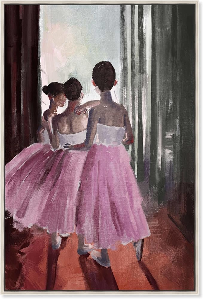 Art Remedy Little Girls Ballerinas Canvas Classic Vintage Wall Art, Silver Frame, 24" x 36"