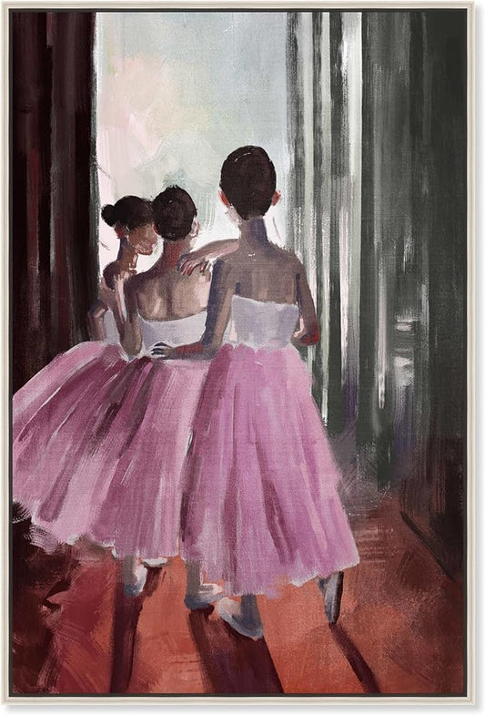 Art Remedy Little Girls Ballerinas Canvas Classic Vintage Wall Art, Silver Frame, 24" x 36"
