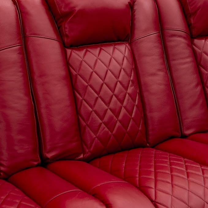 Seatcraft Anthem Home Theater Seating - Italian Leather - Power Recline Sofa - Fold-Down Table - Powered Headrests - Arm Storage - USB Charging - Cup Holders, Red