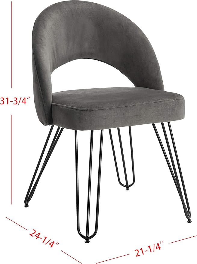 Safavieh Home Jora Retro Dark Grey Velvet and Matte Black Side Chair, Set of 2