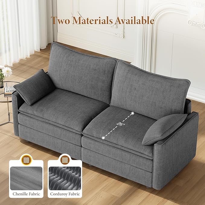 Vesgantti 74" Loveseat Sofa for Living Room, Comfy Cloud Couch Deep Seat Chenille Modern 2 Seater Small Sofa with Armrest Pillow, Easy Assembly for Small Spaces, Gray | Sink-in Comfort, Height Adjustable, Easy Rearrangement, Extra-deep Ottoman, Solid W...