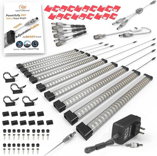 EBD Under Cabinet Lighting Touch Under Cabinet Lights Built-in 45cm Adjustable Cable, Splitter & 3 External Cable, 9 Panel 6500K Coolwhite 3150Lm Kitchen Under Counter Lights