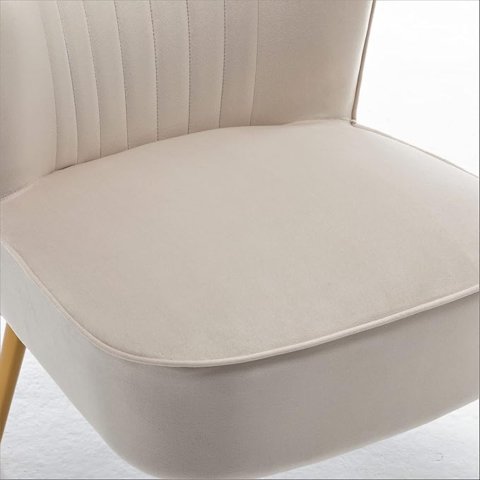 Modern Velvet Accent Chair for Living Room, Bedroom, or Entryway, Stylish and Comfortable Armless Design with Metal Legs, Ivory