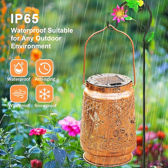 Hummingbird Solar Lanterns Outdoor Garden Decor, Gifts for Women Mom Grandma Birthday, Hanging Metal Solar Lights Waterproof LED Decoration with Shepherd Hook Outside for Yard Patio Lawn Porch