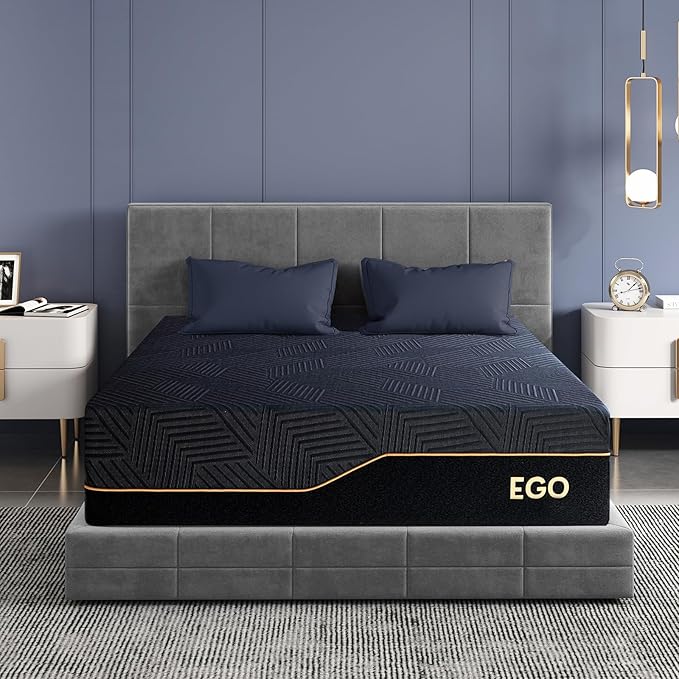 MLILY EGOHOME 14 Inch Queen Memory Foam Mattress for Back Pain, Cooling Copper Gel Bed in a Box, Foam Made in USA, CertiPUR-US Certified, Therapeutic Medium Firm, 60x80x14 Black