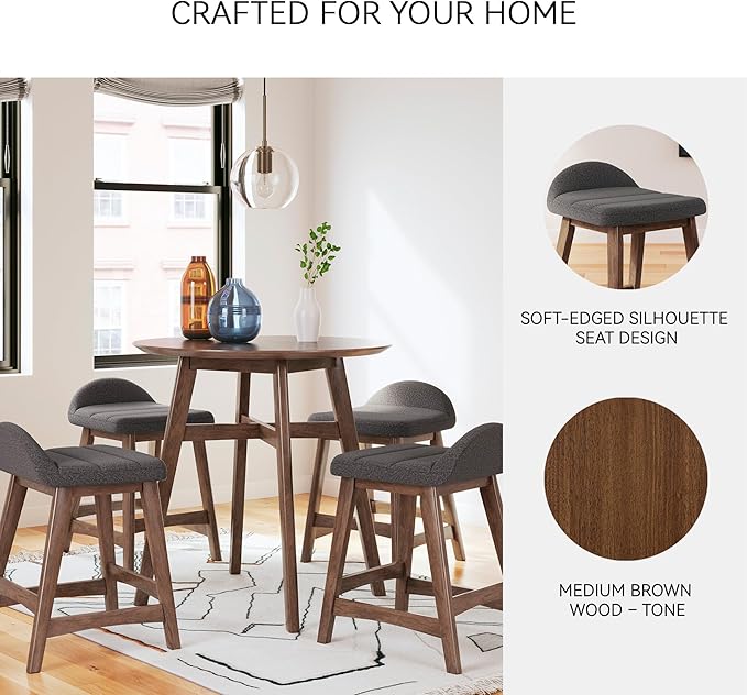 Signature Design by Ashley Lyncott Casual Counter Height Upholstered Bar Stool with Foam Cushion, 2 Count, 24.25" Seat Height, Wood Frame, Charcoal & Brown