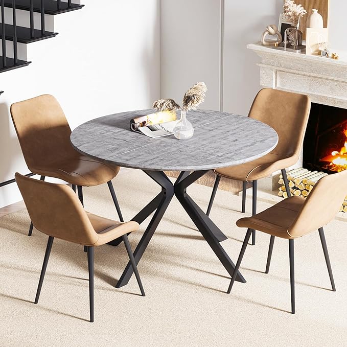 ALBAD 46.4" Round Dining Table, Mid Century Modern Round Dining Room Table for 4-6 with Metal Legs, Easy Assembly Coffee Table, Space-Saving Design for Kitchen and Dining Room