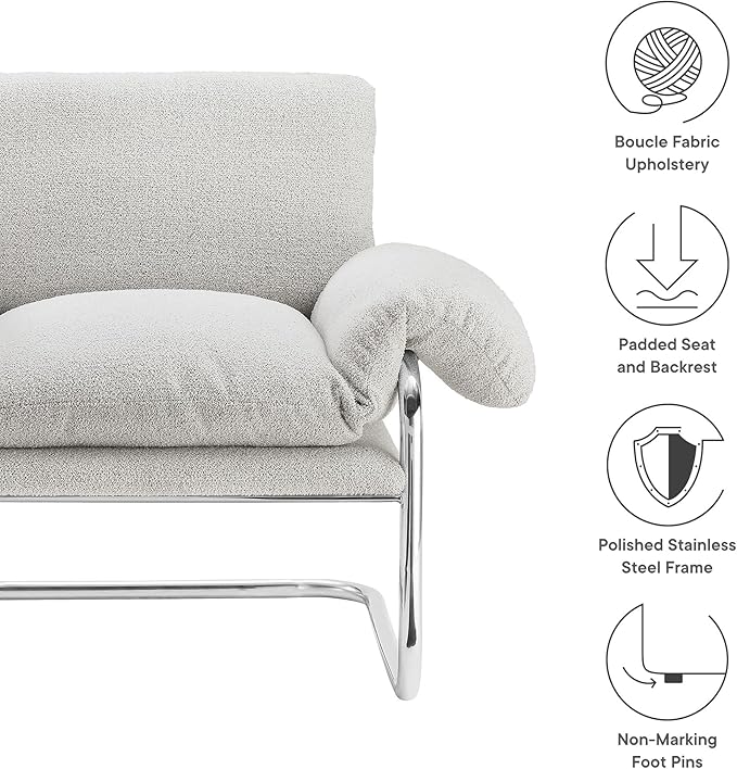 Modway Ansel Boucle Accent Chair in Newsprint - Fabric Lounge Chair for Living Room, Bedroom - Upholstered Corner Reading Chair with Arms and Removable Cushions