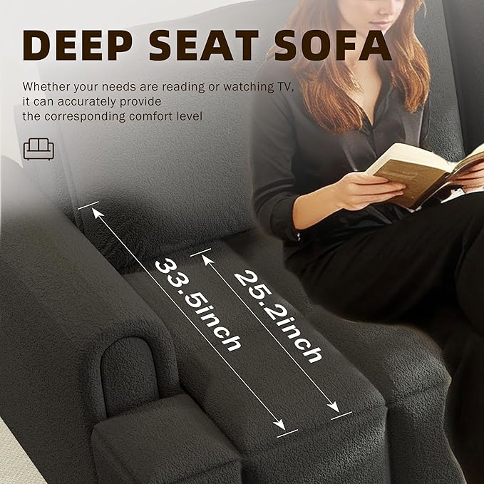 KEIKI 90.2" Modern 3-in-1 Sleeper Sofa Bed – Teddy Fabric 4-Seater Couch with Storage, King Size Convertible Sofa for Office, Guest Room, Home Workspace, Reclining Sofa Bed with Casters