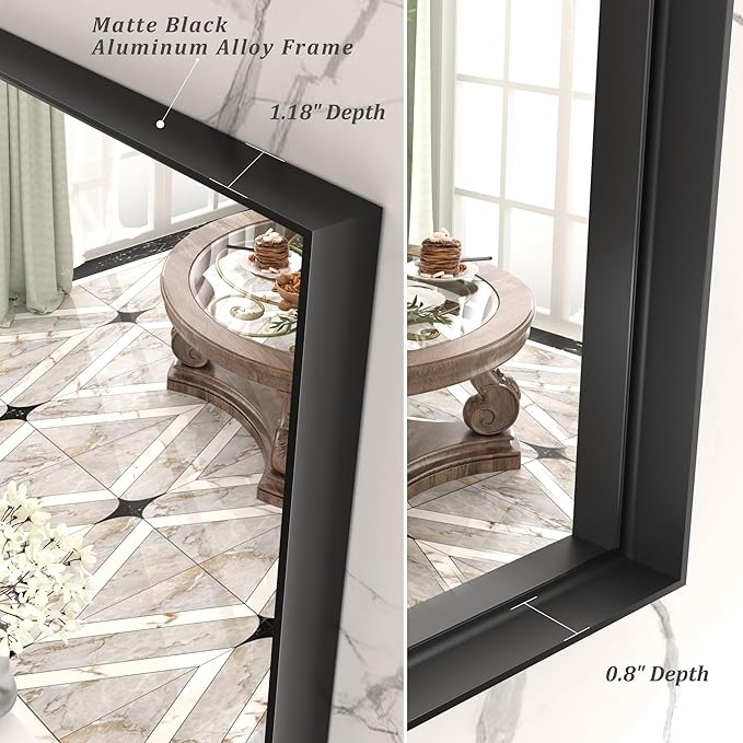 40x30 Inch Black Metal Framed Wall Mirror for Wall, Matte Black Rectangle Mirror, Bathroom Vanity Mirror with Square Corner, Shatterproof, Anti-Rust (Horizontal/Vertical)