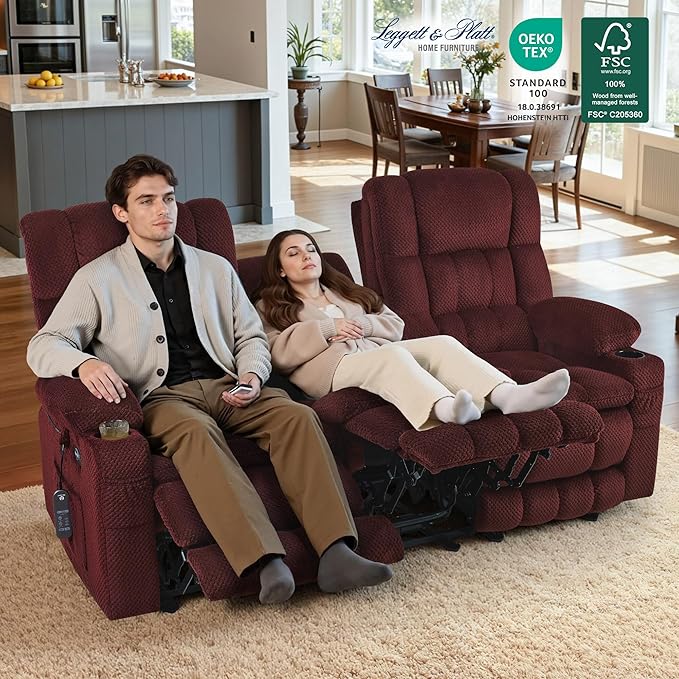 MCombo 80.7" W 3 Seater Power Reclining Sofa with Heat and Vibration Massage, Zero Gravity Recliner Sofa Couch for Living Room, Fabric 6316M3 (Burgundy, 3-Seater)