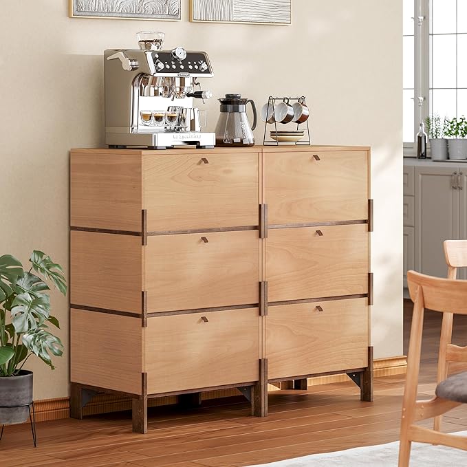 Sebastack Sideboard, Buffet Cabinet with 3 Storage Drawers, Easy Assembly Coffee Bar Wood Buffet Table for Kitchen, Dining Room, Bathroom, Office, Hallway, Beech Color (1 pcs)