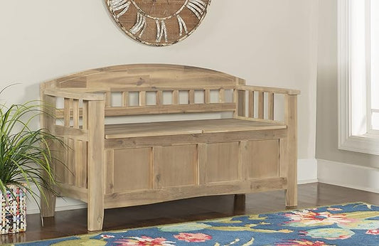 Linon Frankie Natural Wood Washed Storage Bench
