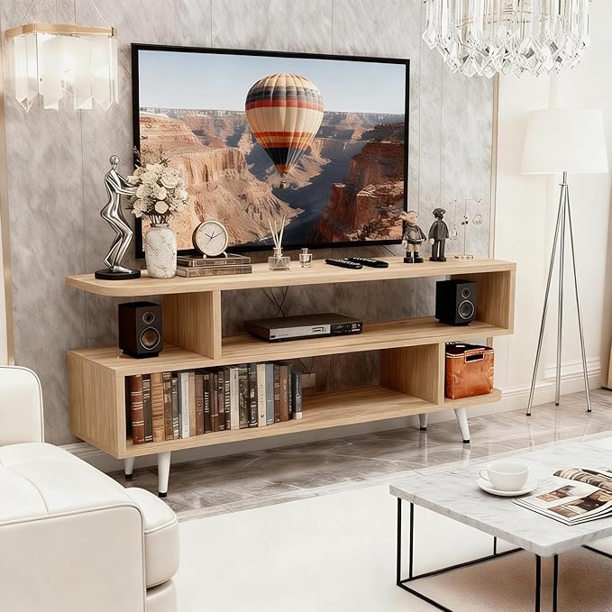 Lightdot TV Stand for TVs up to 45'', Modern Entertainment Center with 3 Open Storage Shelf, Sturdy Media Console Table for Living Room/Entrance/Sofa Cabinet, Large Capacity, Easy Installation-Walnut