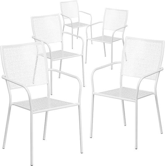 Flash Furniture Oia Commercial Grade 5 Pack White Indoor-Outdoor Steel Patio Arm Chair with Square Back