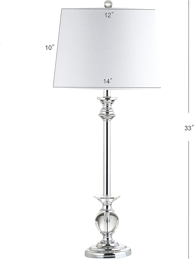 JONATHAN Y 33" Crystal and Chrome LED Table Lamp Set of 2, Contemporary Clear Metal Lamps for Living Room Bedroom, White Linen Drum Shade, LED Bulbs Included, UL Listed JYL2056A-SET2