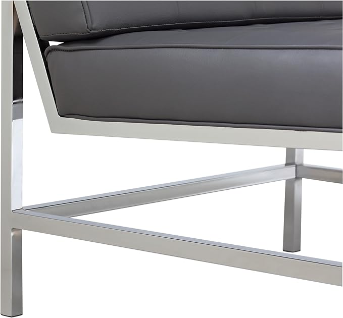 Ashlar Modern Accent Chair in Blended Leather, Chrome/Gray