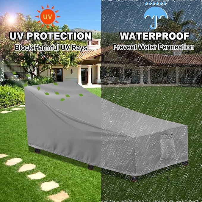 OutdoorLines Outdoor Waterproof Patio Chaise Lounge Chair Cover - UV Resistant Lounger Covers Heavy Duty Weatherproof Patio Sofa Furniture Covers, 1 Pack, 78Wx35.5Dx33H Inches, Gray