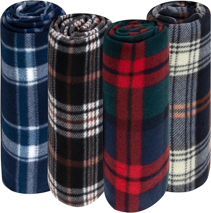 Trail maker 24 Pack Bulk Plaid Sherpa Fleece Throw Blankets 50 x 60 for Wedding Guests, Homeless, Pets | Plaid Fleece Throw Blankets Bulk