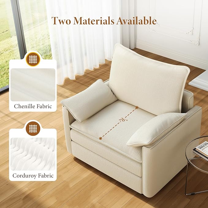Vesgantti 40" Single Seat Sofa, Comfy Cloud Couch Deep Seat Upholstered Couch Chenille Modern Sofa with Armrest Pillow, Easy Assembly for Living Room, Bedroom and Apartment, Beige | Sink-in Comfort, Height Adjustable, Easy Rearrangement, Extra-deep Ott...