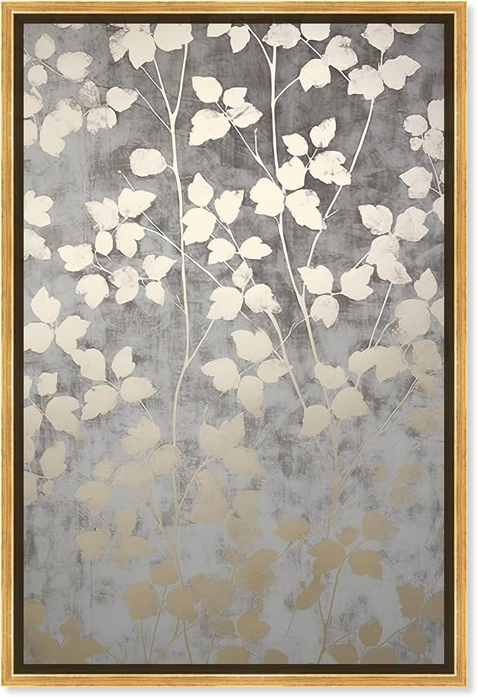 Art Remedy Silvery Gray Garden Canvas Elegant Floral Wall Art, Gold Frame, 10" x 15"