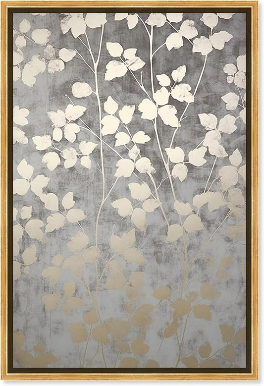 Art Remedy Silvery Gray Garden Canvas Elegant Floral Wall Art, Gold Frame, 10" x 15"
